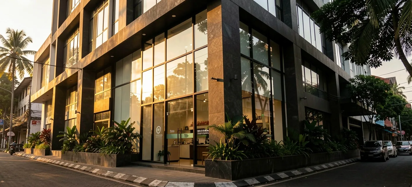 Fasad kantor Strong di Jl. Braga Bandung