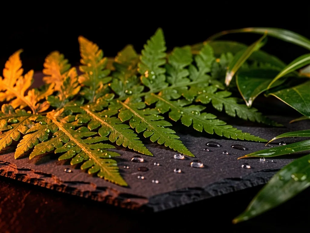 Daun hijau segar dengan tetesan air